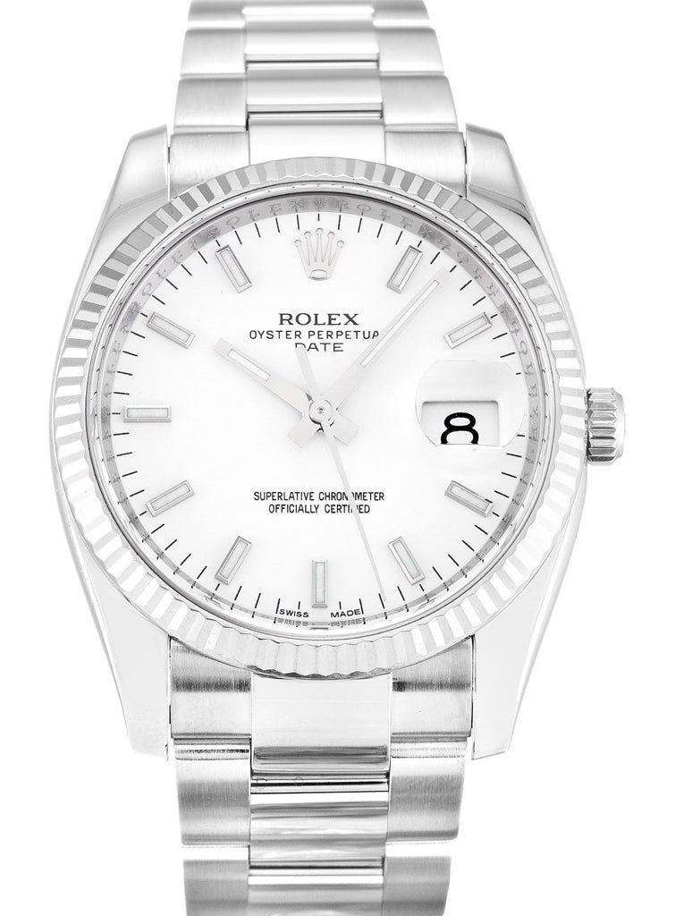 Rolex Oyster Perpetual Date White Dial 115234 34 mm