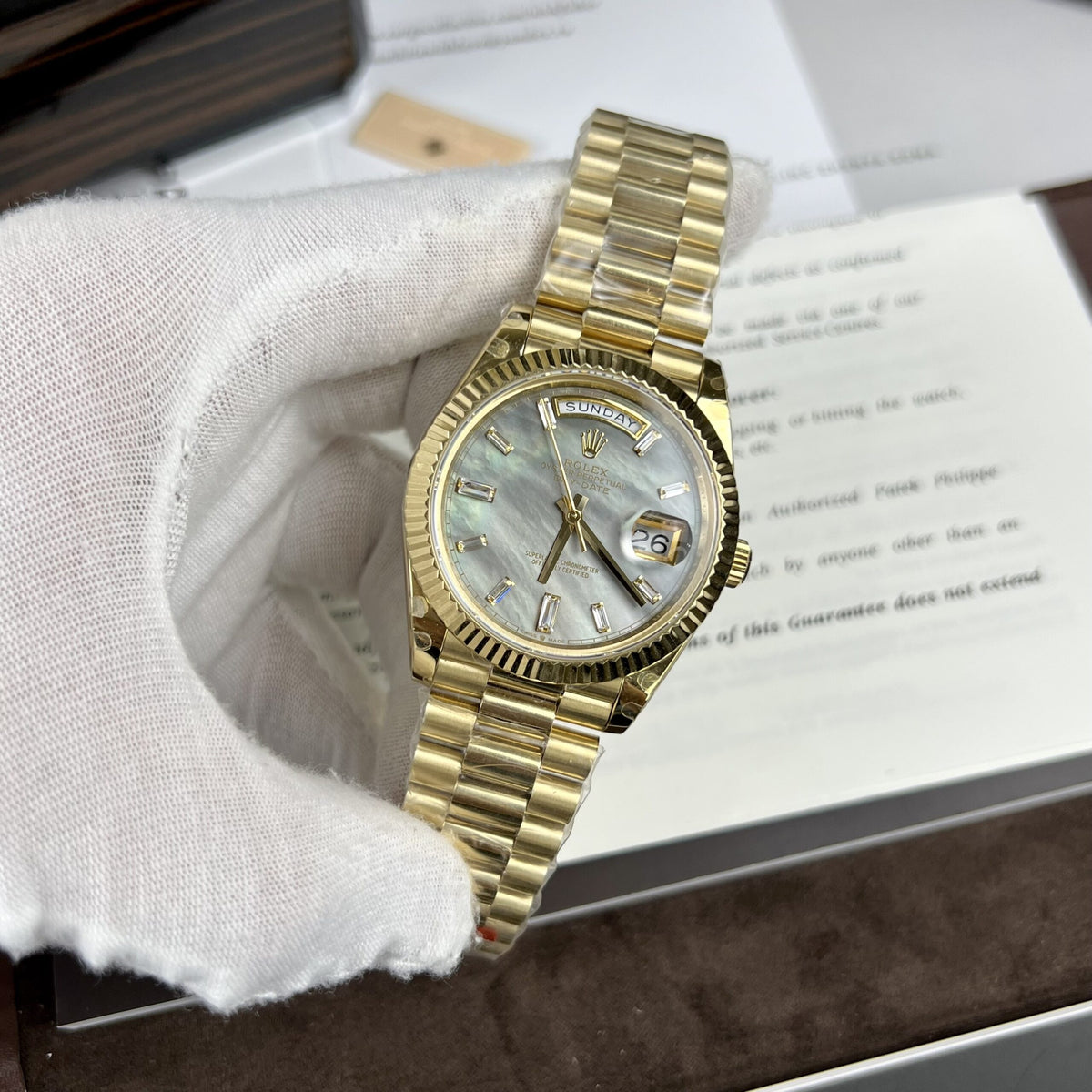 Rolex Day-Date White Mother-of-Pearl Diamond Dial 128238-0123 36 mm