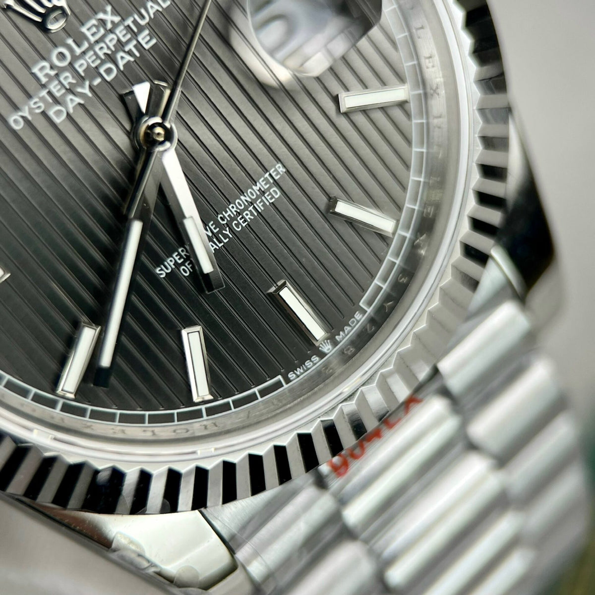 Rolex Day-Date Grey Stick Tapestry Dial 228239-0002 40 mm
