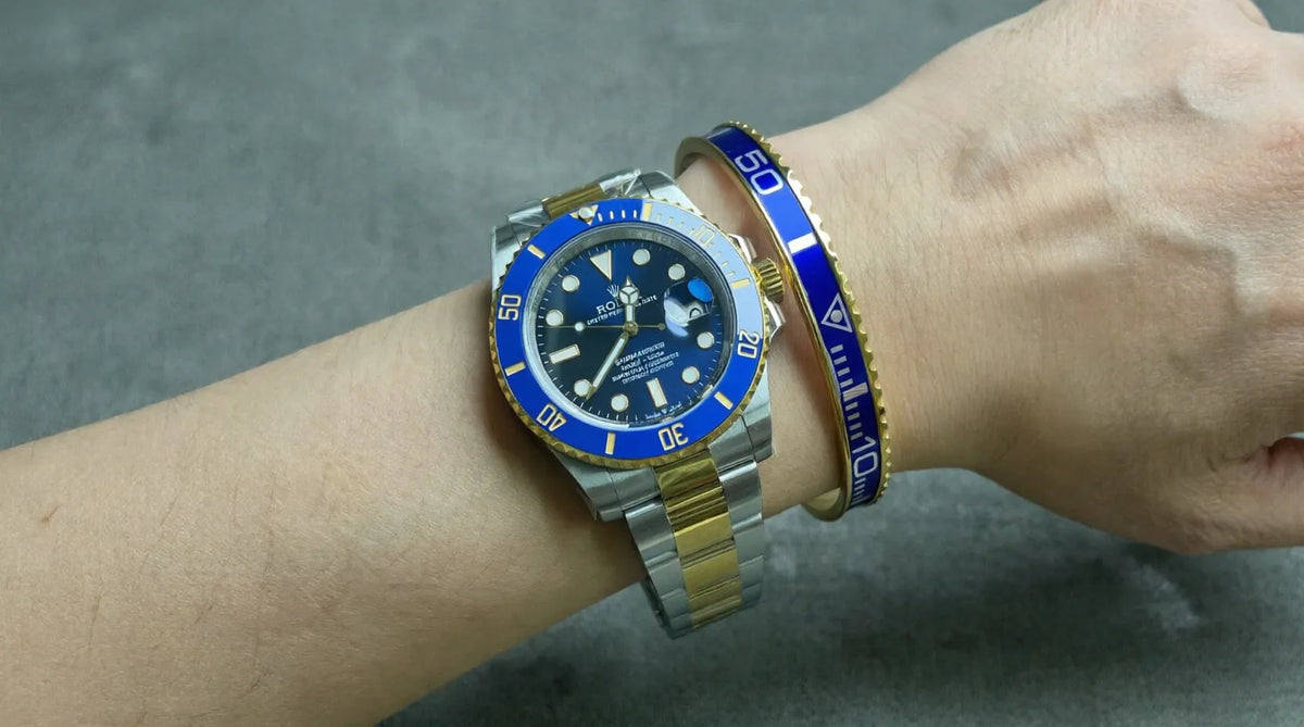 Bluesy Blue Submariner Gold Tone Bracelet
