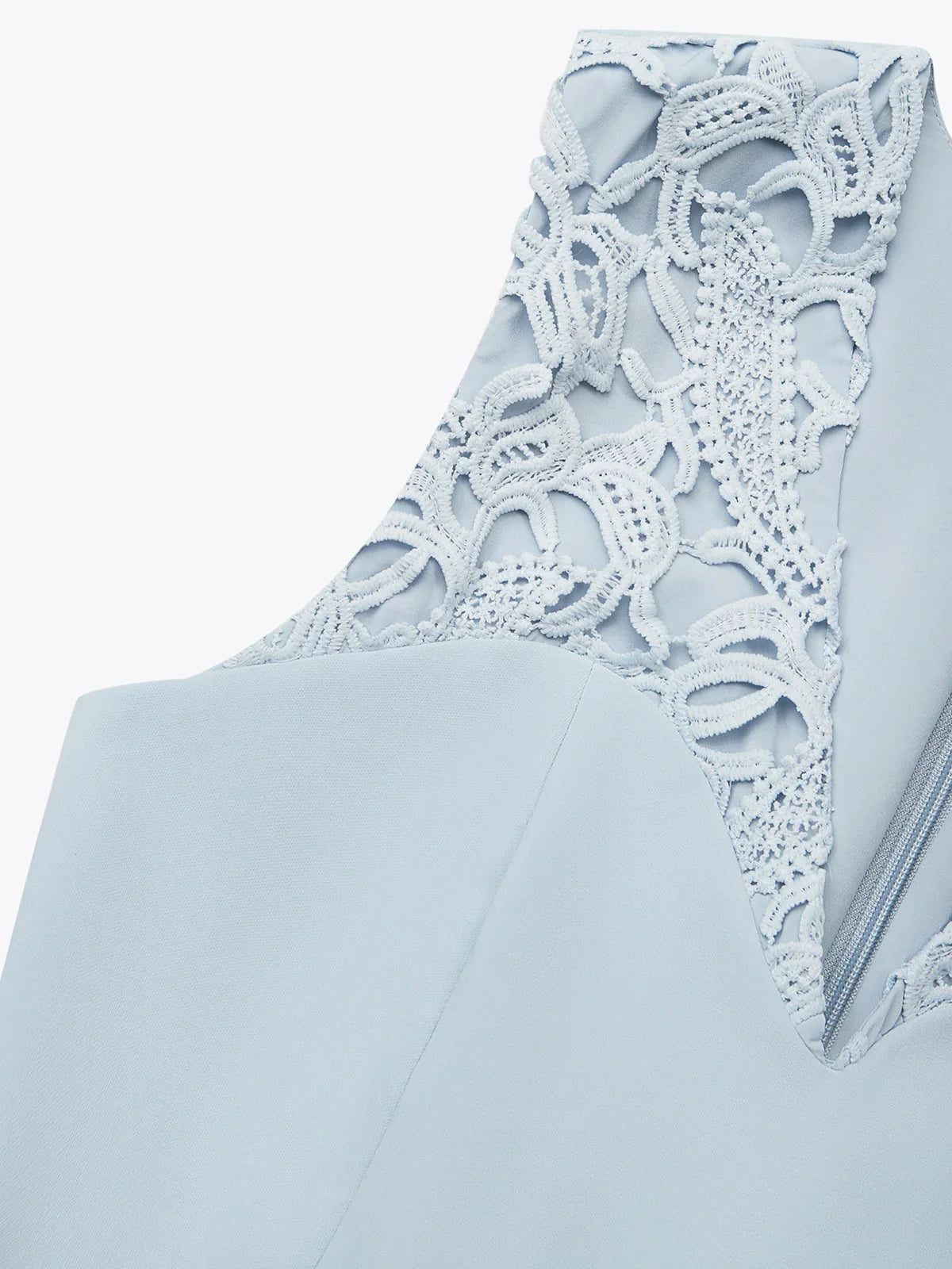 Light Blue Lace V Neck Sleeveless A-Line Midi Dress