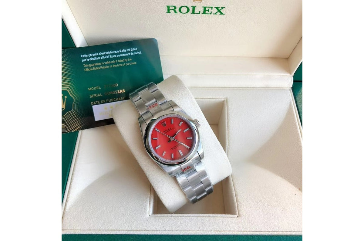 Rolex Oyster Perpetual SS/SS Red/Stk 31/41 mm