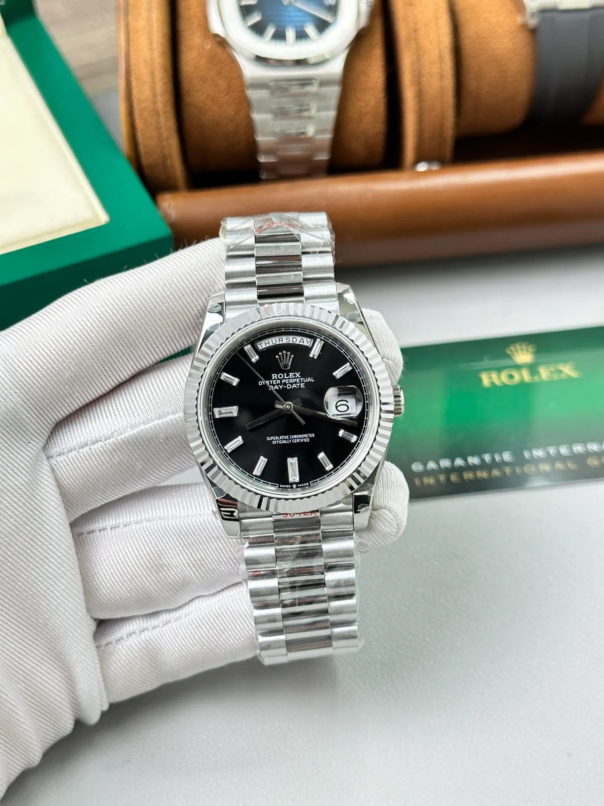 Rolex Day-Date Bright Black Dial 228236-0003 40 mm