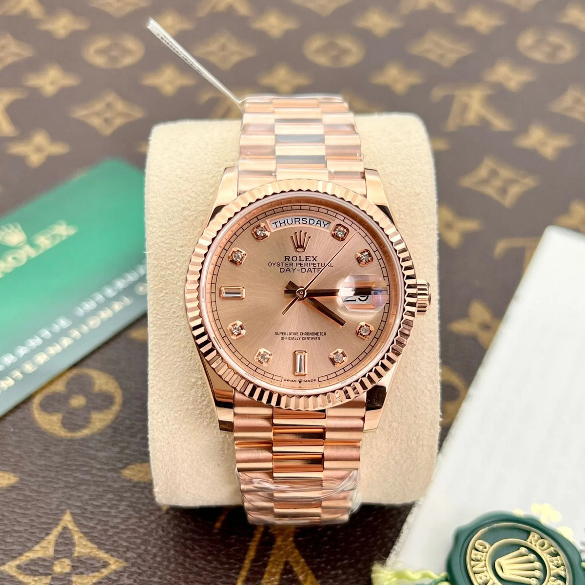 Rolex Day-Date Rosé Diamond Dial 128235-0009 36 mm