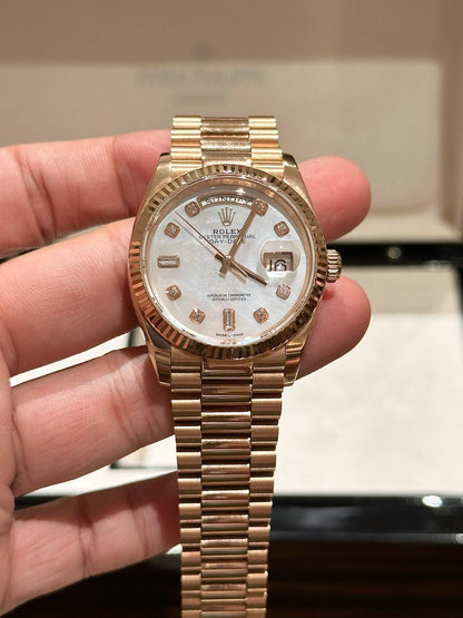 Rolex Day-Date White Mother-of-Pearl Diamond Dial 128235-0029 36 mm
