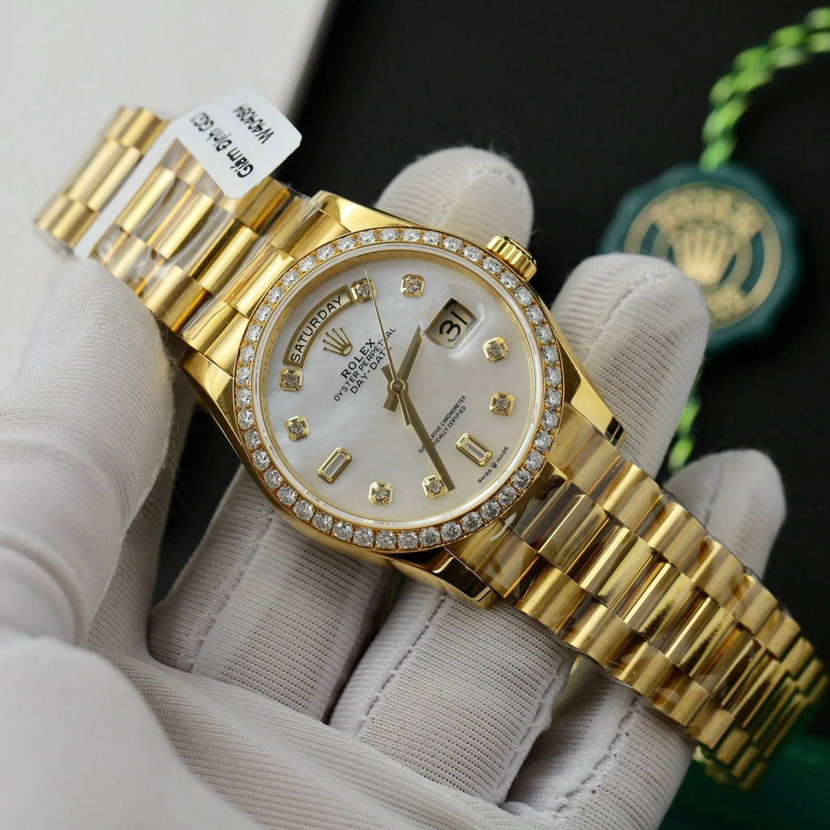 Rolex Day-Date White Mother-of-Pearl Diamond Dial 128238-0011 36 mm